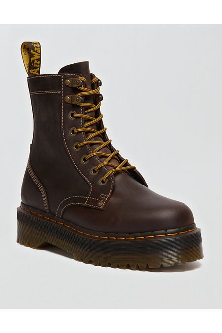 Lace-up silhouette/Soft, fine-grained leather upper/Yellow welt stitching/AirWair heel loop/Air-cushioned outsole/Not eligible for promotions | Only ships within the USA Dr Marten Platform Boots, Platform Brown Boots, Brown Lace Up Boots, Boots Women, Boots Brown, Dr Martens Platform Boots, Brown Dr Martens, Dr Martin Boots, Dr Martens Platform