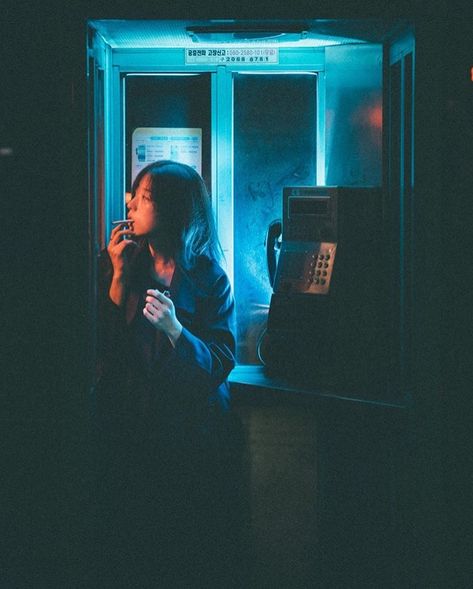 We Suffer More In Imagination, Night Photography Portrait, Night Street Photography, Narrative Photography, Night Portrait, Telephone Booth, Street Portrait, Phone Booth, Photoshoot Concept