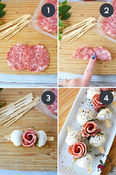 Salami Rose, Salty Side Dish, Mozzarella Balls, Party Food Buffet, Catering Ideas Food, Charcuterie Inspiration, Party Food Platters, Charcuterie And Cheese Board, Charcuterie Recipes