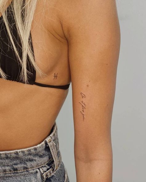 Bad Word Tattoos, Single Needle Letter Tattoo, Zodiac Tattoos Placement, Word Tattoos On Ribs For Women, Dainty Inspirational Tattoos, Fine Line Pices Tattoo, Minimal Tattoo Location, Minimalist Floral Tattoo Design, Do You Tattoo