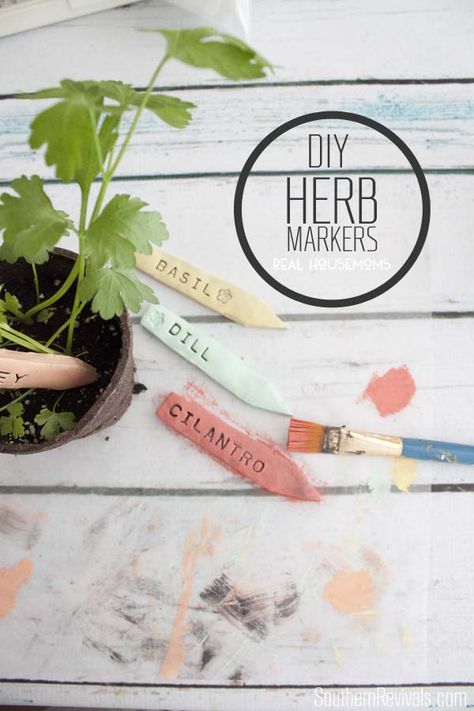 DIY Herb Marker Stakes. Just 20 minutes to make and bake for lasting and adorable labels for this year’s herbs, veggies or whatever. | Real Housemoms Garden Markers Diy, Diy Minecraft Birthday Party, Billy Ikea, Diy Marker, Garden Boxes Diy, Herb Markers, Diy Chicken Coop, Chicken Diy, Garden Markers