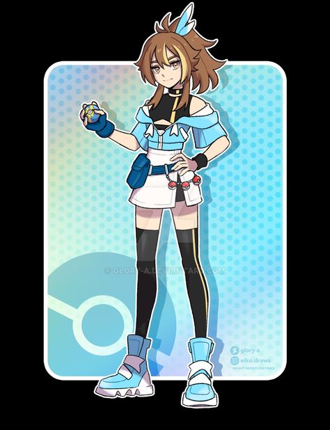 Pokemon Trainer Drawing Base, Trainer Oc Pokemon, Fanmade Pokemon Trainers, Pokemon Gym Leaders Oc, Pokémon Go Outfits, Pokemon Outfits Trainer Ideas, Pokemon Outfits Trainer, Pokemon Trainer Reference, Pokemon Oc Trainer Girl