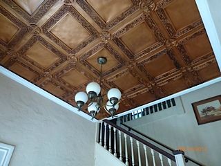 Entry Way/Foyer Ceiling Makeover Plastic Ceiling Tiles, Entry Makeover, Foyer Ceiling, Ceiling Makeover, Grid Ceiling, Pvc Ceiling Tiles, Plastic Ceiling, Faux Tin Ceiling, Faux Tin Ceiling Tiles