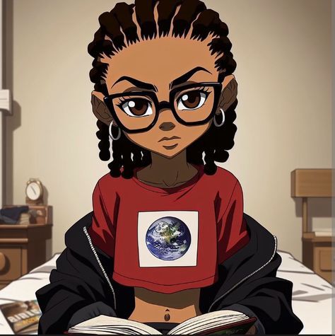 Cartoon Profile Pics Boondocks, Literally Me As A Character, Boondocks Oc Female, Animated Black Characters, The Boondocks Oc, Black Cartoon Characters Aesthetic, Boondocks Art Style, Boondocks Girl, Braceface Cartoon Pfp