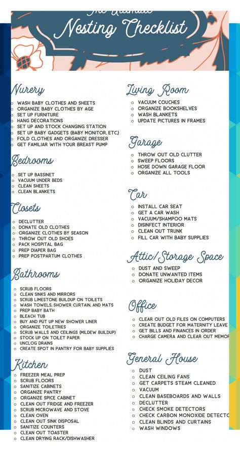 Nesting List Before Baby, Nesting Cleaning List, Checklist To Prepare For Baby, Nesting Mom Ideas, Baby Nesting Checklist, Nesting To Do List Before Baby, What To Prepare Before Baby, Hospital Picture Ideas, Nesting For New Baby