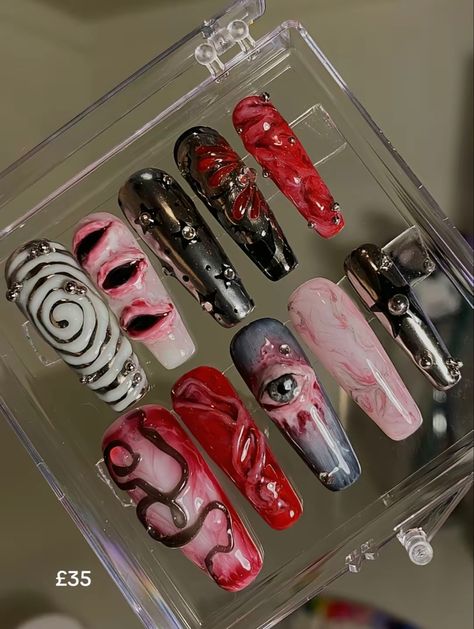 Vampy Nails, Scary Nails, Vampire Nails, Horror Nails, Holloween Nails, Scary Eyes, Luxury Press On Nails, Punk Nails, Hippie Nails