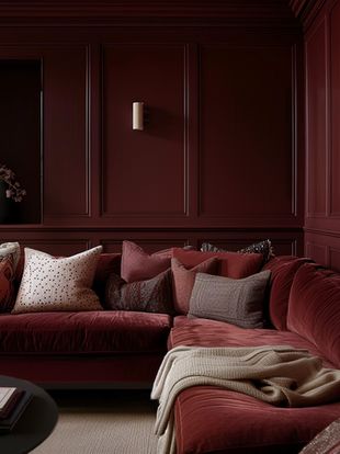 Unveiling the Power of Red: The Red Theory in Interior Design Red Interior Design Modern, Maroon Living Room, Red Living Room Walls, Marble Interior Design, Red Theory, Burgundy Room, Maroon Walls, Red Interior Design, Burgundy Living Room