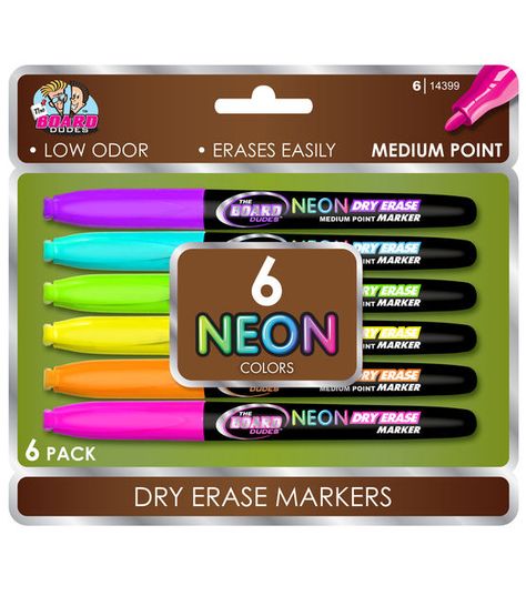 6ct Neon Dry Erase Marker Set Neon Markers, Markers Drawing Ideas, Wish Board, Marker Board, Marker Set, Stationary School, Marker Drawing, Writing Pens, Markers Set