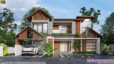 Bedroom Tropical Style, Modern House Front Elevation, House Rendering, Kerala Traditional House, Kerala Home Design, House Front Elevation, Kerala Home, Tropical House Design, House Roof Design