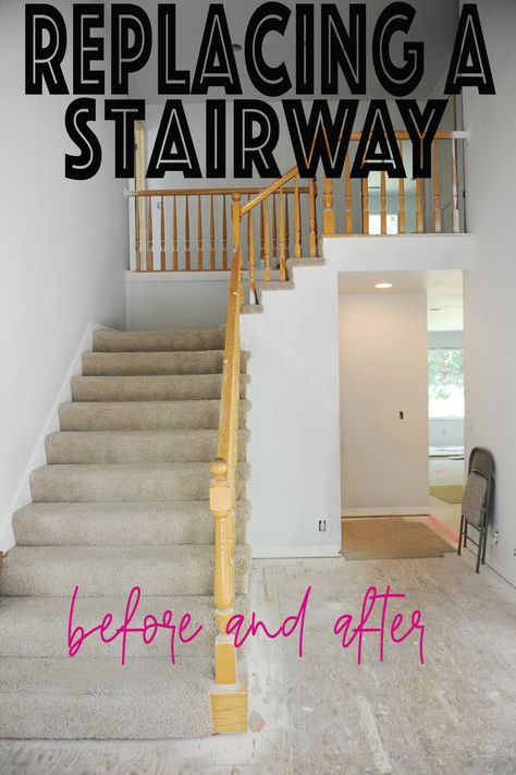 Staircase Remodel Diy, Stair Railing Makeover, Stairs Makeover Ideas, Foyer Ideas Entryway, Stair Renovation, Stairs Renovation, Stair Makeover, Diy Staircase, Stairs Makeover