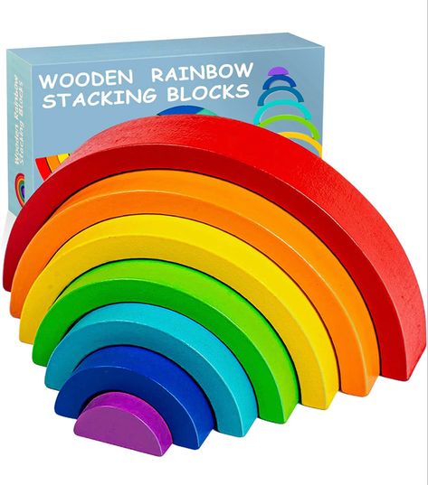 Currently in my cart! 🤍 Love that this lets their imagination run wild! Montessori, Rainbow Stacking Toy, Baby Building Blocks, Wood Rainbow, Rainbow Stacker, Rainbow Blocks, Rainbow Toy, Toy Wood, Stacking Blocks