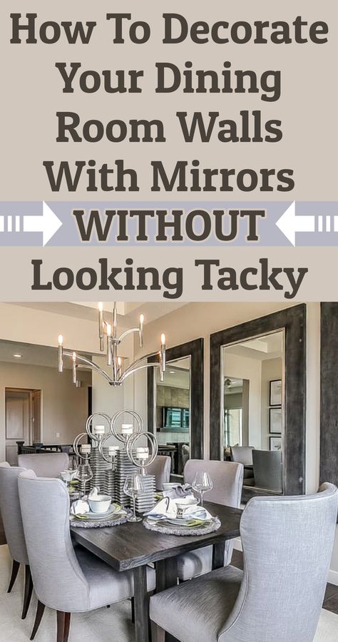 Mirrored Panelled Wall, Mirrors In Dining Room Wall, Dining Mirror Wall Ideas, Mirror In Dining Room Ideas, Large Dining Room Wall Decor Ideas, Dining Room Wall Mirror, Dining Room Mirror Decor, Dinning Room Mirror, Dining Room Mirror Wall