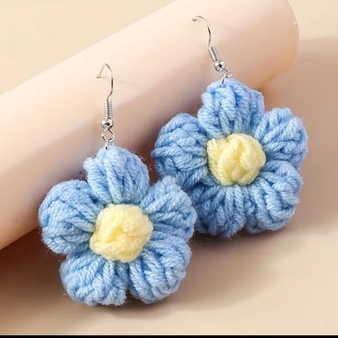 Blue Flower Pattern, Winter Earrings, Flower Dangle Earrings, Quick Crochet, Knitting Women, Girls Earrings, Crochet Jewelry, Blue Flower, Flower Pattern