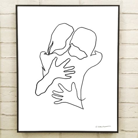 Minimalist One Line Art, People Hugging, Single Line Art, Line Art Minimalist, Line Images, Minimalist Drawing, One Line Art, Line Art Print, Forms Of Communication