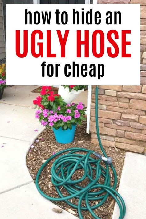 Diy Water Hose Holder Ideas, Hose Pot Diy, Water Hose Holder Diy, Water Hose Holder Ideas, Garden Hose Holder Diy Ideas, Flower Pot Tower, Hose Pot, Outdoor Curb Appeal, Hanging Garden Ideas