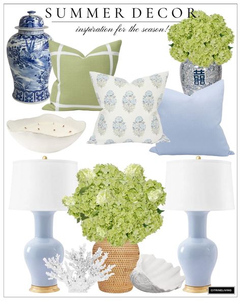 Maggie Griffin Design Bedroom, Green And Blue Grand Millenial, Blue Green Coastal Bedroom, Blue Green Bedroom Decor, Green And Blue Bedroom Decor, Decorating With Green And Blue, Green And Blue Living Room Ideas, Light Blue And Green Living Room, Blue And Green Kitchen Decor Ideas