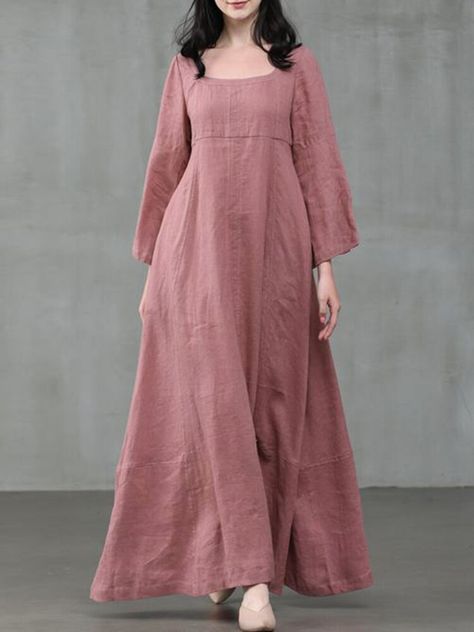 Muslim Fashion Dress, Ruffles Fashion, Autumn Dress, Sleeves Clothing, Crewneck Dress, Maxi Dress Cotton, Cotton Maxi, Women Maxi, Maxi Dresses Casual