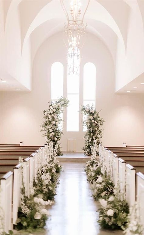 Church Wedding Decor, Simple Church Wedding, Wedding Church Decor, Aisle Decorations, Church Wedding Decorations, White Wedding Theme, Wedding Aisle Decorations, Wedding Church, Wedding Vision Board