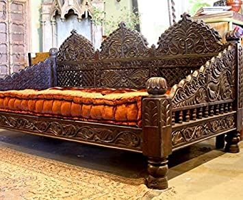 Hand Carved Furniture, Indian Bedding, Indian Living Rooms, Indian Furniture, Carved Furniture, Day Bed, Daybed Sofa, Single Chair, Indian Decor