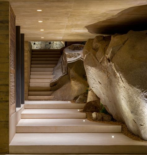 Guerrero-architecture-design-rocks-photos-2 House On The Rock, Stone Walls, Dream House Interior, Stone House, Staircases, Fitness Center, Dream Home Design, 인테리어 디자인, Interior Architecture Design