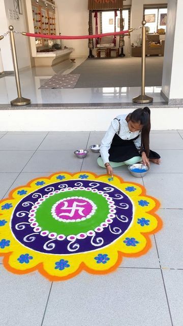 Very Big Rangoli, Nutan Varshabhinandan Rangoli, Big Simple Rangoli, Rangoli For Welcome, Suswagatam Rangoli, Easy Big Rangoli Designs, Diwali Rangoli Designs Unique Big Size, Beautiful Rangoli Designs Latest, Rangoli Making