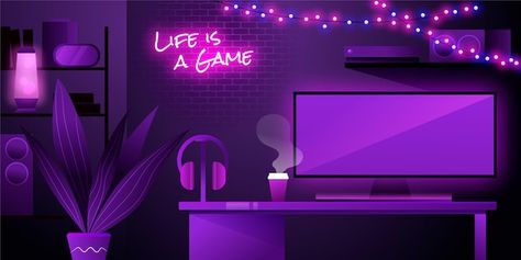 Gaming, Life Is A Game, Room Illustration, Detailed Illustration, Gamer Room, Gaming Room, Life Is, Computer