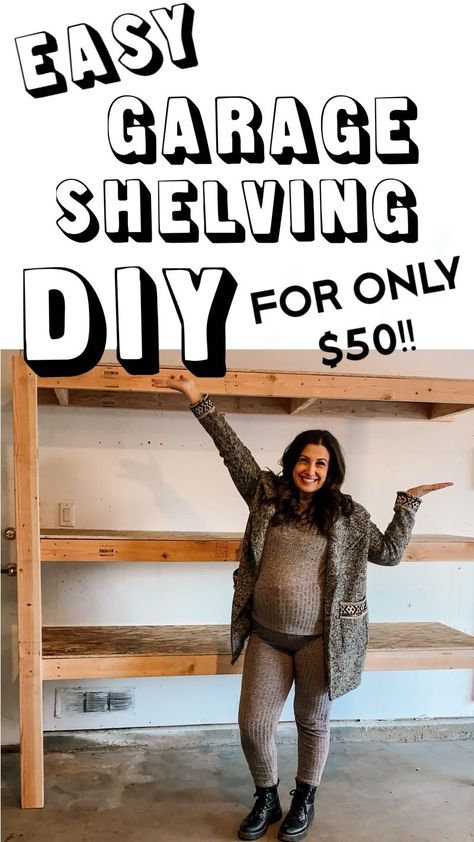 Diy Garage Storage Shelves How To Build, Garage Shelving Ideas Diy Wall, Shelves For Garage Diy, Cheap Basement Storage Ideas, Storage Building Shelving Ideas, Diy Garage Shelves Wall Shelves, Simple Garage Shelves, Cheap Garage Shelving, Plywood Garage Shelves