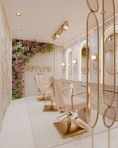 Modern Makeup Studio Design, Pink Hair Salon Decor Interior Design, Makeup Room Salon, Parlour Interior Design Beauty, Makeup Studio Interior Design, Makeup Studio Ideas Beauty Room, Hair Suite Decor Salon Ideas, Beauty Parlour Interior Design, Makeup Studio Decor Interior Design