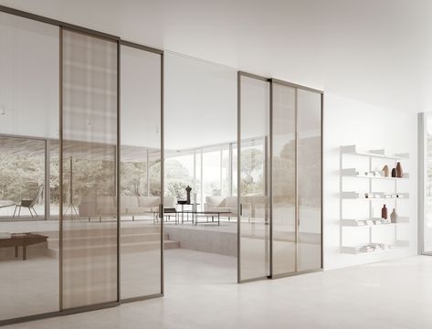 Glass sliding door MITICA | Sliding door by ADL_6 Sliding Doors Internal, Sliding Door Panels, Internal Sliding Doors, Design Your Bedroom, Sliding Door Design, Interior Design Per La Casa, Glass Doors Interior, Glass Partition, Sliding Doors Interior