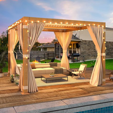 Richryce 10x10ft Louvered Pergola with Adjustable Rainproof Roof, Wood Grain Outdoor Aluminum Pergola for Patio, Lawn & Garden, Curtains and Netting Included - Walmart.com Garden Curtains, Pergola Metal, Steel Gazebo, Wood Canopy, Louvered Pergola, Patio Pergola, Modern Pergola, Metal Pergola, Patio Inspiration