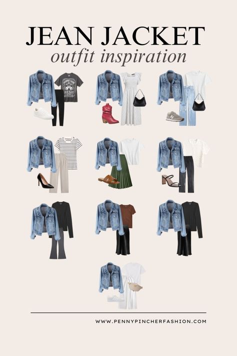 Upgrade Your Wardrobe: 10 Must-Try Blue Jean Jacket Outfit Combinations - Penny Pincher Fashion Blog Jean Jacket Inspo Outfits, Jeans Coat Outfit Jackets, Blue Jeans Jacket Outfit, How To Style Denim Jacket, Fall Jean Jacket Outfits, Coated Jeans Outfit, Jean Jacket Outfits Fall, Jeans Jacket Outfit, Blue Jean Jacket Outfits