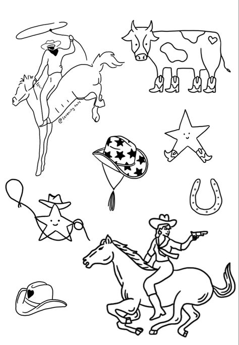 Western Flash Art Tattoo, Western Drawings Simple Artwork, Star With Cowboy Hat Tattoo, Star Cowboy Tattoo, Western Flash Tattoo Sheet, Western Star Tattoo, Texas Flash Tattoo, Western Friendship Tattoos, Cute Cowboy Drawing