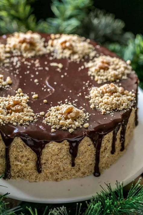 Chocolate Walnut Cake, Russian Buttercream, European Chocolate, Russian Cakes, Cake Video, Bean Cakes, Cake Baking Recipes, Walnut Cake, Cake Videos