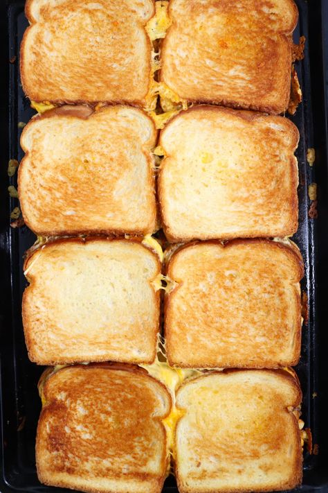 Oven Grilled Cheese Recipe - Kitchen Divas Grill Cheese In The Oven, Oven Grilled Cheese Sandwich, Baked Grilled Cheese Sandwich, Sheet Pan Grilled Cheese, Grilled Cheese Oven, Oven Baked Grilled Cheese, Grilled Cheese In The Oven, Grilled Cheese For A Crowd, Oven Grilled Cheese