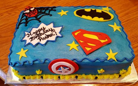 Diy Superhero Cake Easy, Superhero Sheet Cake, Birthday Sheet Cake, Diy Superhero, Marvel Cake, Birthday Sheet Cakes, Cakes Inspiration, Superhero Cake, Cake Easy