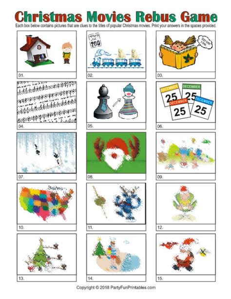 Printable Christmas Rebus Game / Christmas Movies Picture Puzzles Rebus Puzzles With Answers, Song Games, Christmas Party Pictures, Christmas Song Games, Popular Christmas Movies, Christmas Carol Game, Puzzles With Answers, Christmas Family Feud, Christmas Puzzles