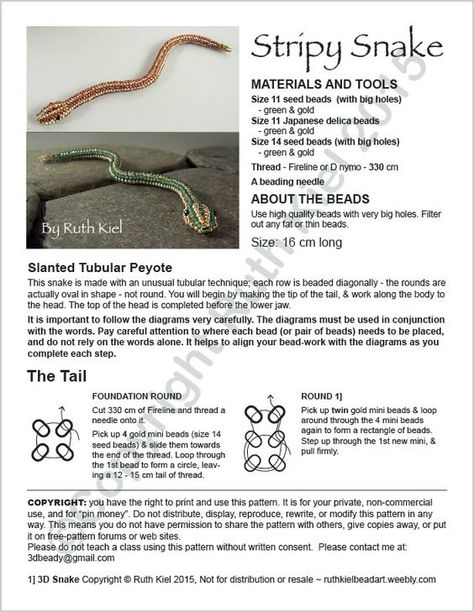 Beaded Snake Tutorial 3d Snake, Beaded Snake, Seed Bead Crafts, Beadwork Tutorial, Bead Crochet Patterns, Beading Patterns Free, Beaded Bracelets Tutorial, Seed Bead Patterns, Beading Techniques