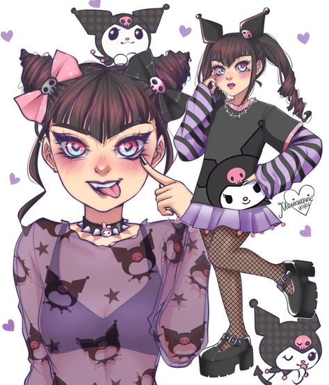 Moni🍒 (@monicherrie) • Instagram photos and videos My Melody Fanart, Twin Hairstyles, Kuromi Hair, Kuromi And My Melody, She Loves, My Melody, Her Hair, Love Her, Fan Art