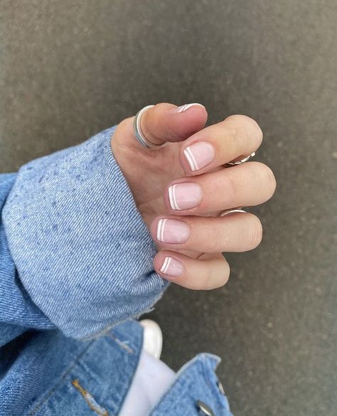 Modern French Tips Nails, Modern French Manicures, French Tip Variations Nail Design, Double French Tip Nails Square, Short French Tip Dip Nails, French Twist Nails, Minimalist French Tip Nails, Dip Powder Nails French Tip Color, Creative French Tips