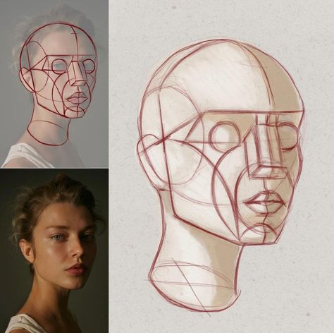 𝐘𝐀𝐆𝐀 on Instagram: “My first study of Reilly's method/Angel Ganev's course for laying in the head structure 💆🏻‍♀️⚔️ I go back to Instagram and start learning…” Reilly Method Step By Step, Reilly Method Head, Head Drawing Loomis Method, Loomis Method Head Step By Step, Head Structure Drawing, Head Body Proportions, Loomis Method Profile, Head Proportions Anatomy, Reilly Method