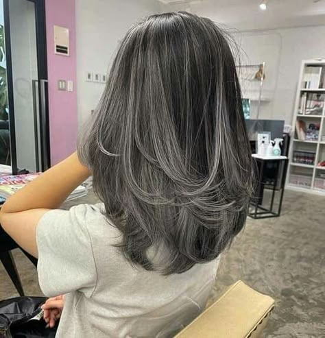 Korean Hair Color, Hair Color Streaks, Blending Gray Hair, Gray Hair Highlights, Haircuts For Medium Hair, Haircuts Straight Hair, Short Hair Color, Grey Hair Color, Hair Stylist Life