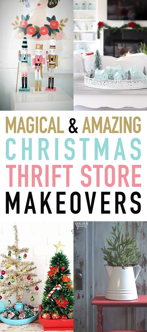 Magical and Amazing Christmas Thrift Store Makeovers that will make you smile and totally inspire you! Come and get some fabulous ideas and start creating! Thrifted Painting Makeover Christmas, Christmas Thrift Store Diy, Thrift Store Painting Upcycle Christmas, Upcycled Christmas Decor Diy Ideas, Thrifting Christmas Decor, Christmas Thrift Flips, Thrift Christmas Decor, Thrift Store Christmas Decor, Repurposed Christmas Decor