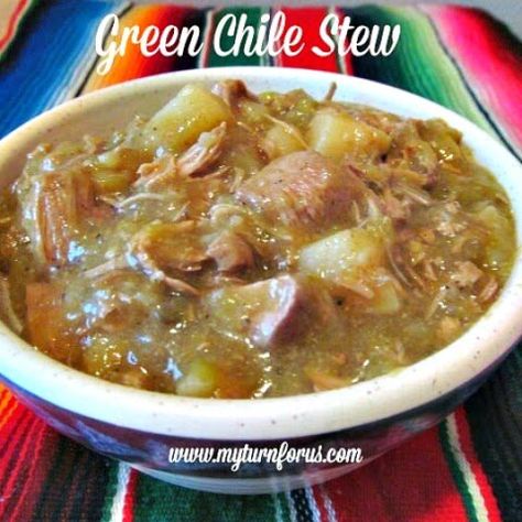 New Mexico Green Chile Pork Slow Cooker Stew - My Turn for Us Green Chili Pork Stew, Green Chile Pork, Hatch Green Chili Recipe, Hatch Chili Recipes, Pork Stew Meat, Green Chili Stew, Pork Stew Recipes, Green Chili Pork, Green Chile Stew