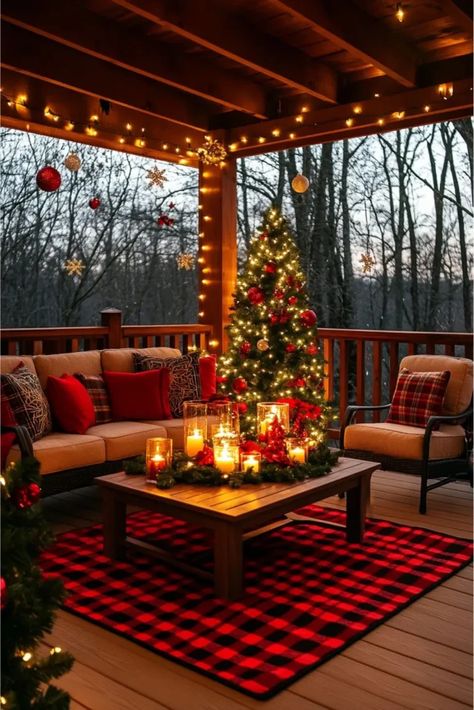 Enchant Your Holidays: Magical Outdoor Christmas Decorating Ideas for 2024 Christmas Tree On Balcony, Raised Ranch Christmas Decor Outside, Back Deck Christmas Decor, Christmas Decor Ideas Backyard, Outdoor Christmas Balcony Ideas, Outdoor Holiday Lighting Ideas, Holiday Patio Decorating Ideas, Outdoor Christmas Decor Inspiration, Deck Decorating Christmas