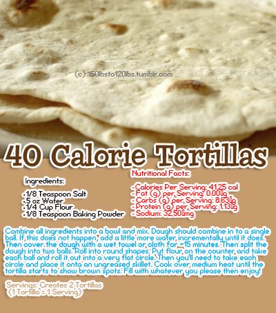 40 Calorie Tortillas 10 Calorie Dessert, 40 Calorie Snacks, How To Make Low Calorie Tortillas, Low Cal Tortilla Recipe, Low Cal Bread Recipe, Low Calorie Tortilla Recipe, Low Calorie Recipes Ed, Low Calorie Mexican Food, Low Cal Snack Ideas