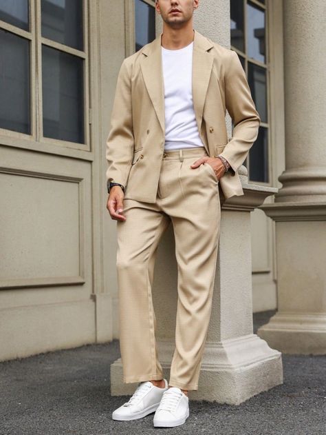 Image posted on Sep 1, 2024 – @gentstyledaily on Tumblr Khaki Suit Men Outfit, Coat Suit For Men, Men Wedding Attire Guest, Linen Suits For Men, Khakis Outfit, Khaki Suits, Posing Suits, Mens Summer Outfits, Blazer For Boys