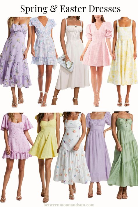 The ultimate guide to stylish Spring dresses: cute and floral patterns, effortless and casual, classy and chic. Find your perfect Spring dress for brunch with friends, a day out in the sun, or for the Easter holidays. Dive deep into the pastel-coloured season of Spring and find your perfect Spring outfit. #SpringDresses #FloralDresses #SpringOutfits #EasterDresses #EasterOutfit Easter Outfit Dress, Summer Outfits Pastel Colors, Pastel Color Outfit Classy, Pastel Brunch Outfit, Pastel Outfit Ideas Classy, Brunch Dress Ideas, Easter Brunch Outfits For Women, Classy Spring Dresses, Brunch Dress Outfit