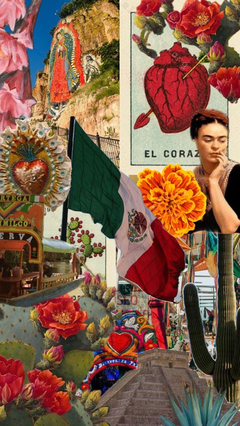 Wallpaper Backgrounds Mexican Art, Mexico Flag Aesthetic Wallpaper, Michoacan Mexico Art, Cute Mexico Wallpapers, Mexican Collage Art, Mexican Culture Wallpaper, Mexican Cute Wallpaper, Mexican Flowers Aesthetic, Mexico Collage Wallpaper