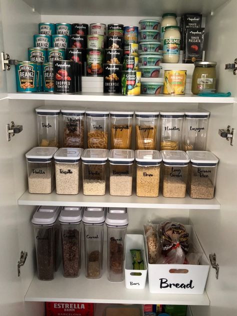 Pantry Cupboard Storage Ideas, Kitchen Food Cupboard Organization, Larder Cupboard Storage Ideas, Boxed Food Organization, Pantry Cupboard Organization Ideas, Organisation Kitchen Cupboards, Organising Kitchen Cupboards, Pasta Storage Ideas, Coffee Cupboard Ideas