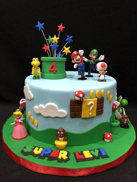 Super Mario Torte, Nintendo Cake, Bolo Do Mario, Artistic Cake, Super Mario Brothers Birthday, Bolo Super Mario, Mario Birthday Cake, Bolo Sonic, Mario Bros Cake